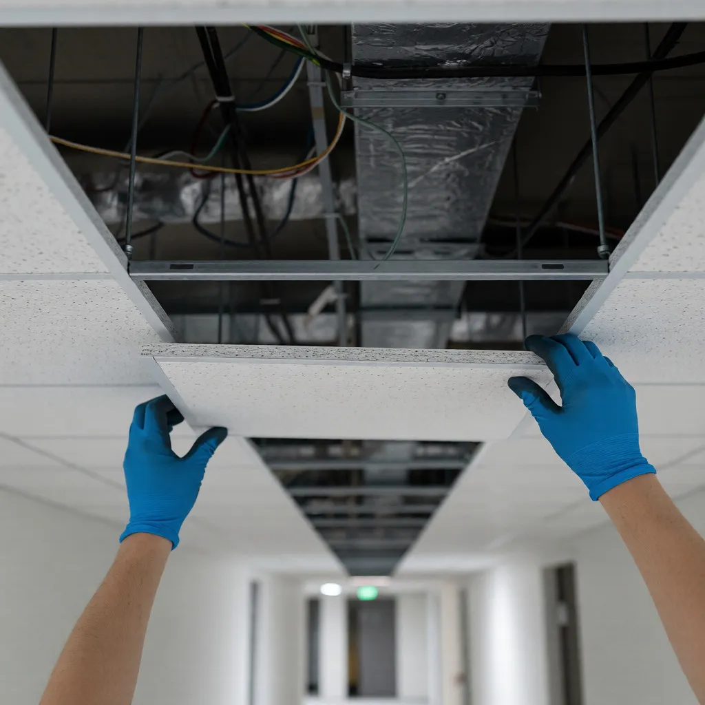 Professional acoustic ceiling tile grid system installation in Reno commercial office