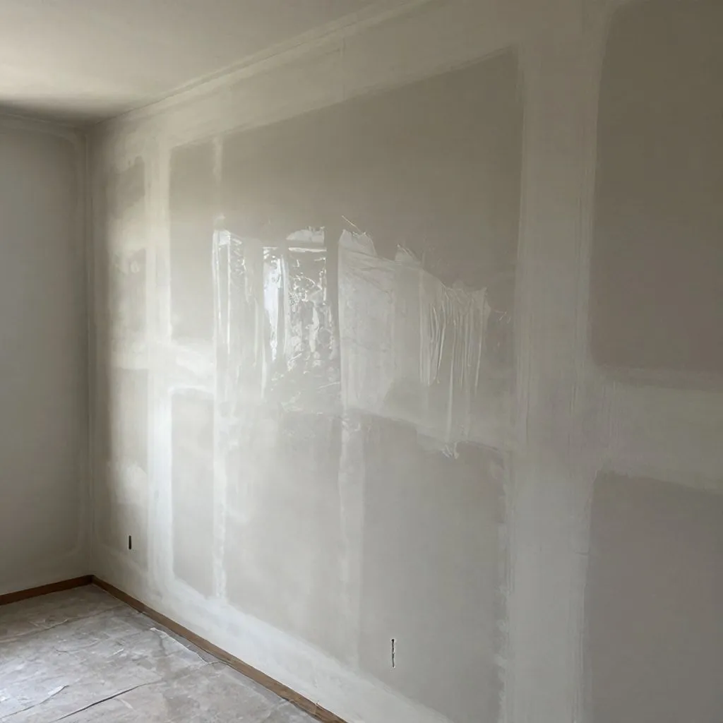 Close-up comparison of matched drywall texture showing seamless blend between old and new